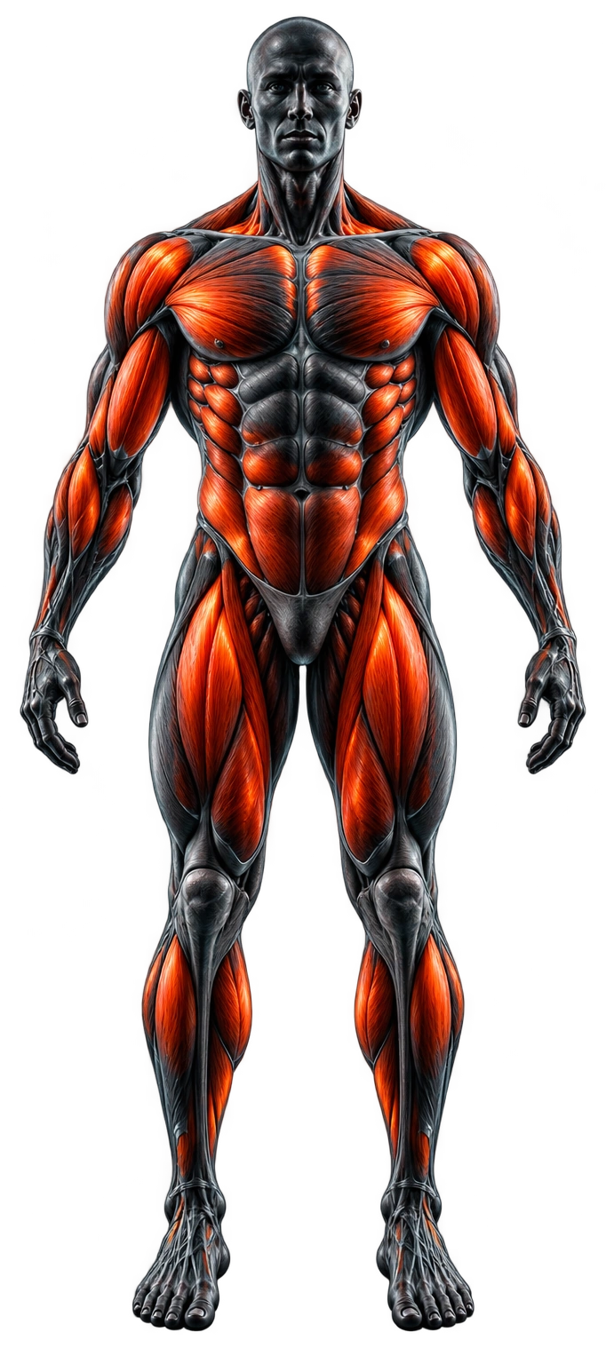 Front-view anatomical muscle illustration with transparent background