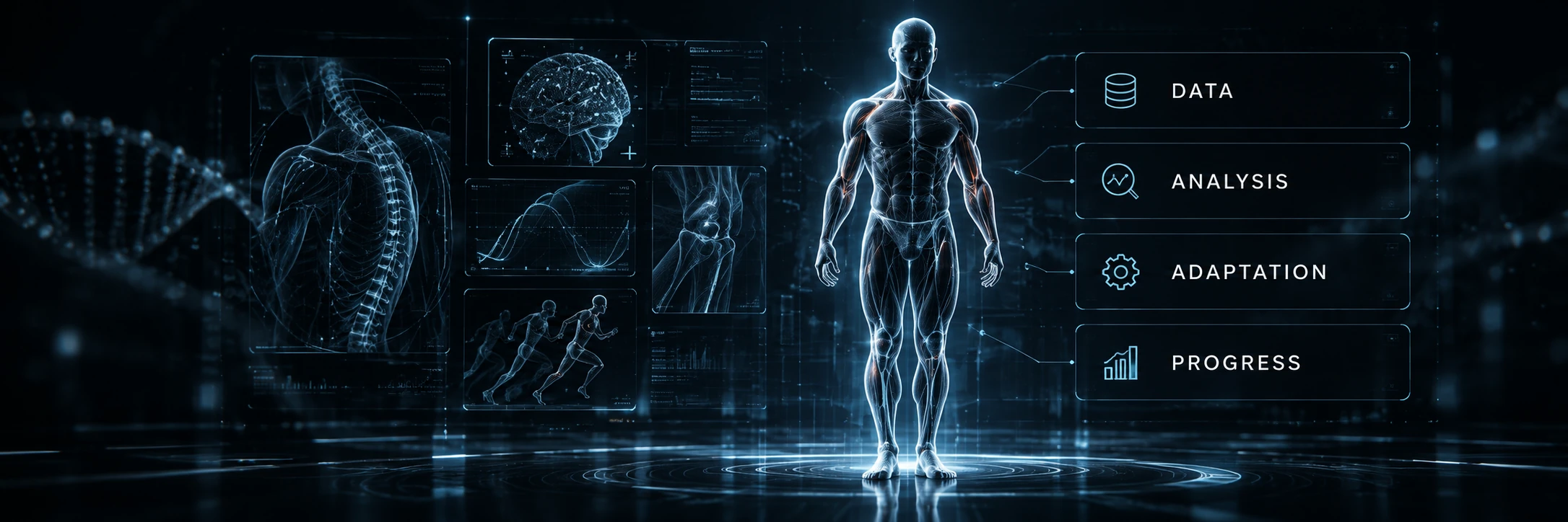 Digital anatomical model with conceptual data, analysis, adaptation and progress indicators
