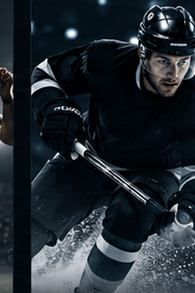 Ice hockey player skating with stick