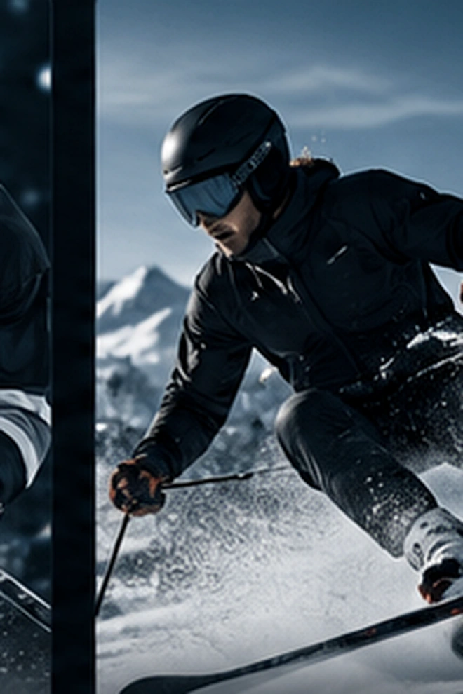 Alpine skier carving through snow